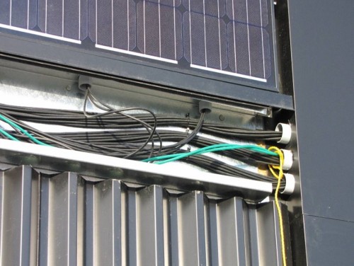 BIPV strings cables (DC) running into a gutter © Gordon Howell (HME)