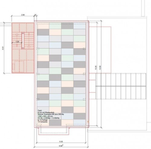 Schema der BIPV-Module auf dem Dach © Baubüro in situ AG